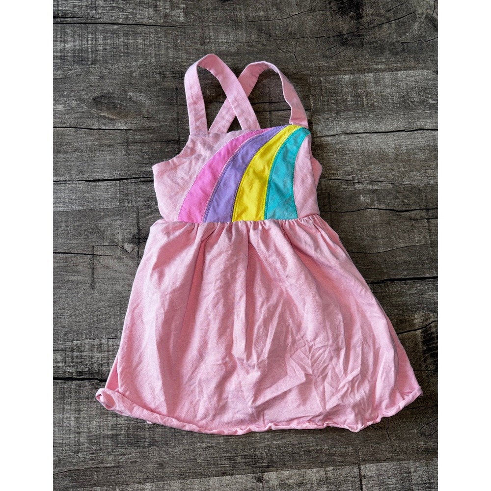 Ricrac & Ruffles Girls Pink Rainbow Applique Tunic Dress Size 6